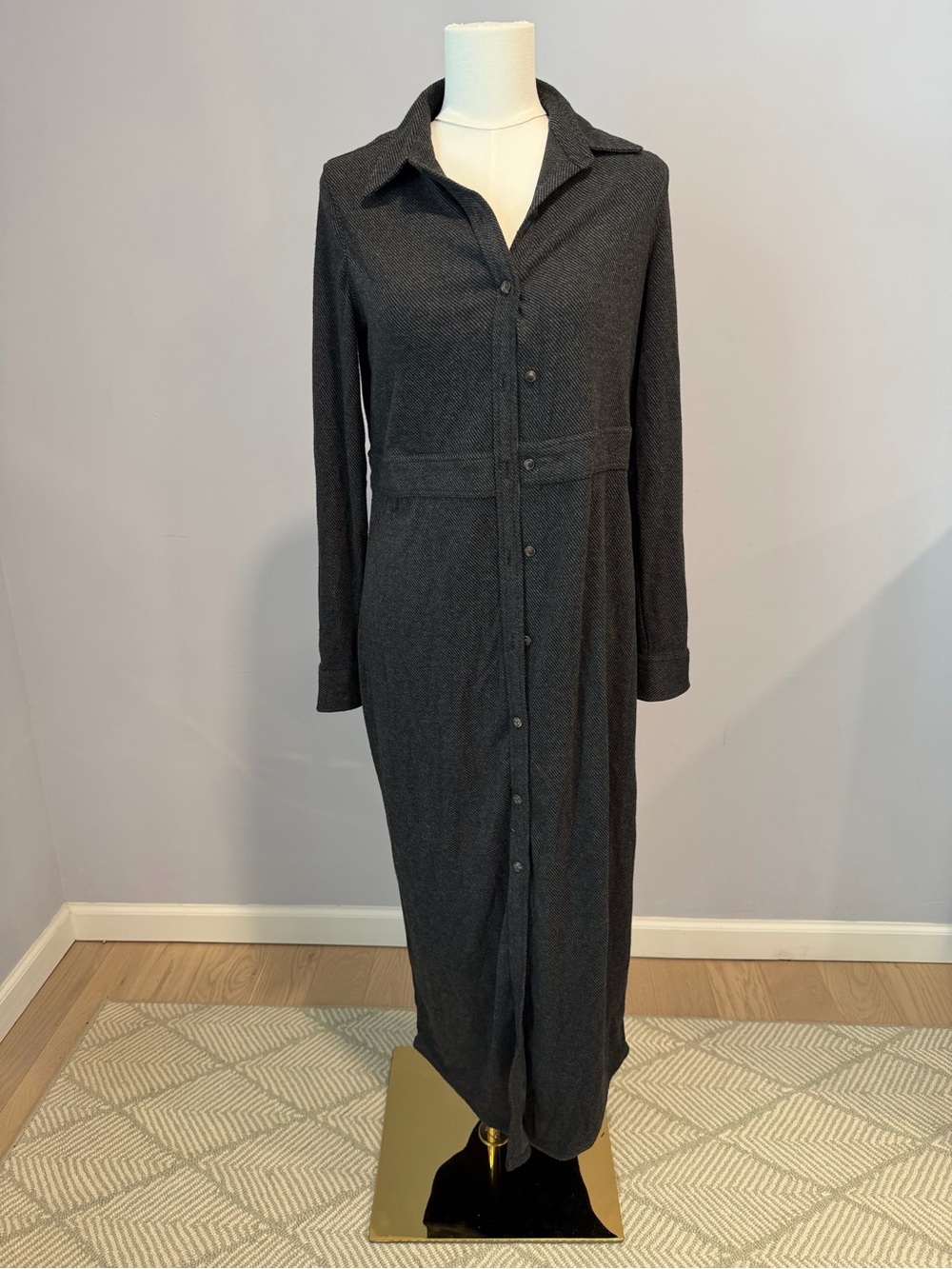 Faherty Legend Sweater Maxi Shirtdress Charcoal Gray Size M